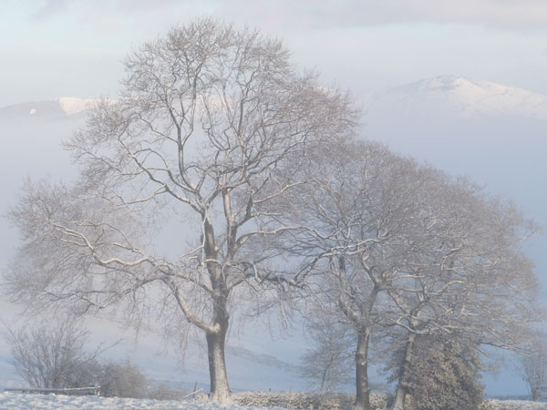 View across the valley to the Whinfell Range Looking across the misty valley